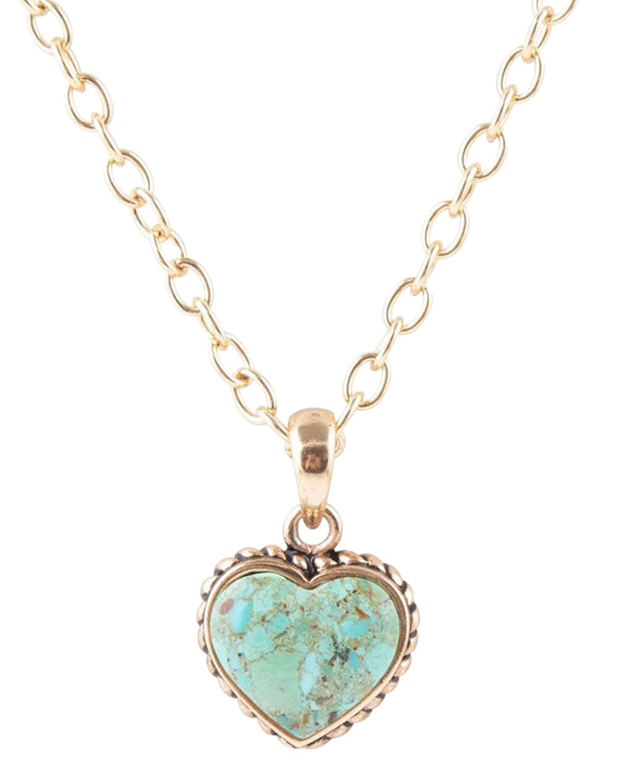 Women's Turquoise Heart Pendant And Bronze Necklace - Basin50T01B