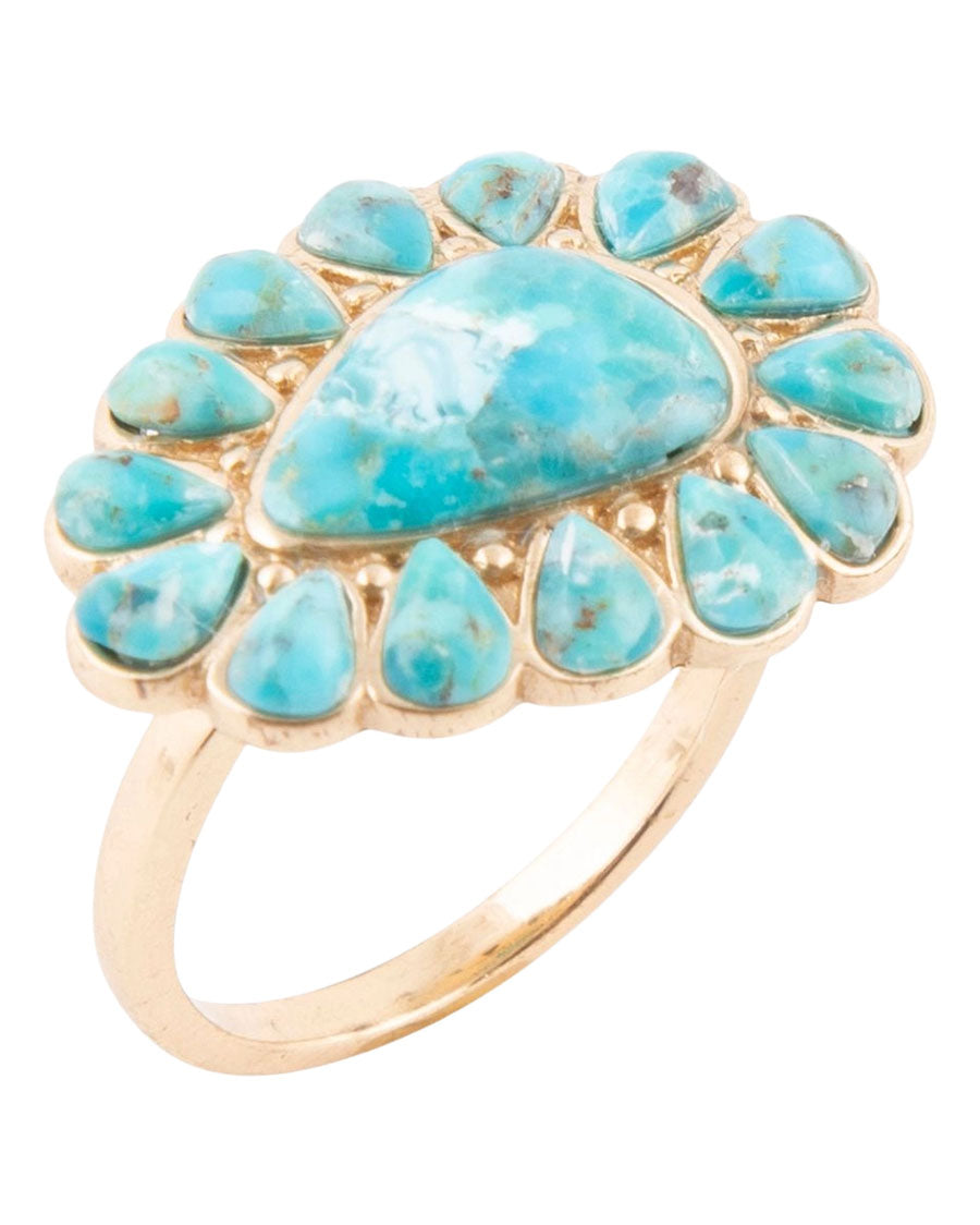 Women's Durango Blue Turquoise Golden Statement Ring - Durgr01T01