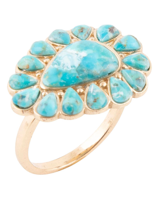 Women's Durango Blue Turquoise Golden Statement Ring - Durgr01T01