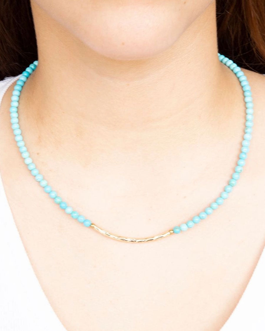 Women's Little Bit Round Blue Turquoise Necklace - Neck962Tmgb