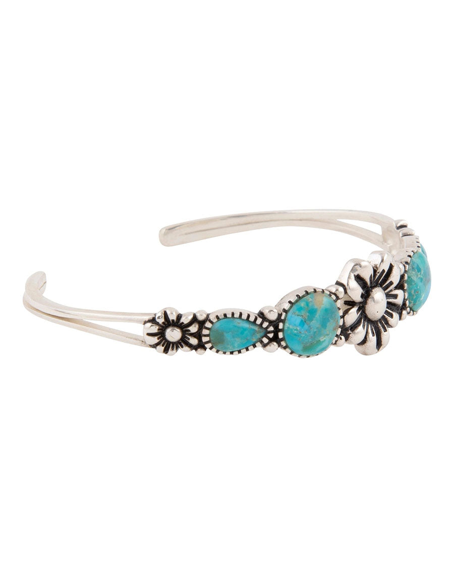 Women's Floral Blue Turquoise And Silver Cuff Bracelet - Squab02T01P