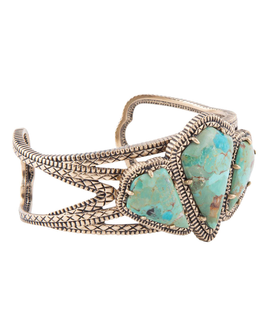 Women's Maltese Blue Turquoise Golden Cuff Bracelet - Memeb01T01B