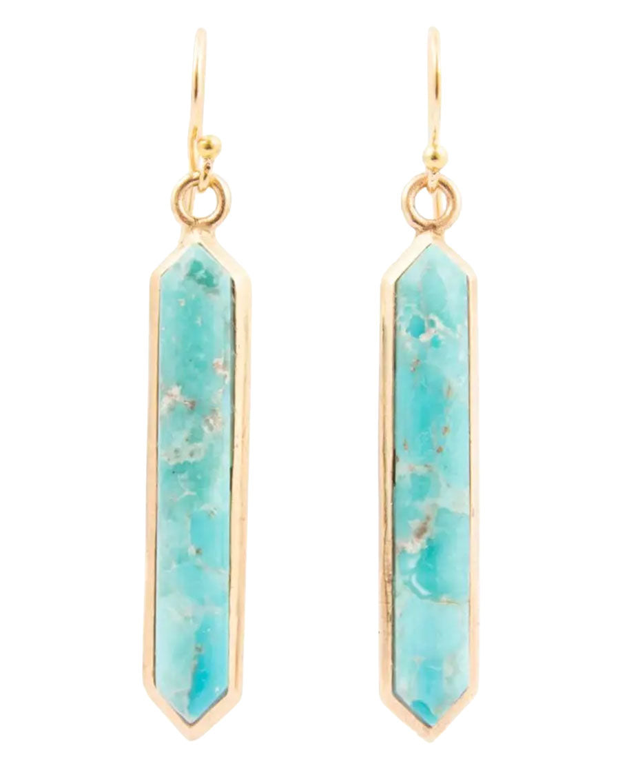 Women's Linear Blue Turquoise Golden Drop Earrings - Retre03T01B