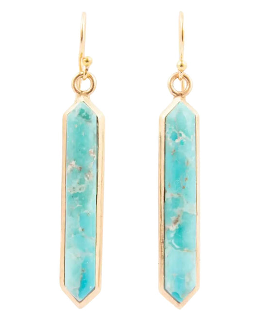 Women's Linear Blue Turquoise Golden Drop Earrings - Retre03T01B