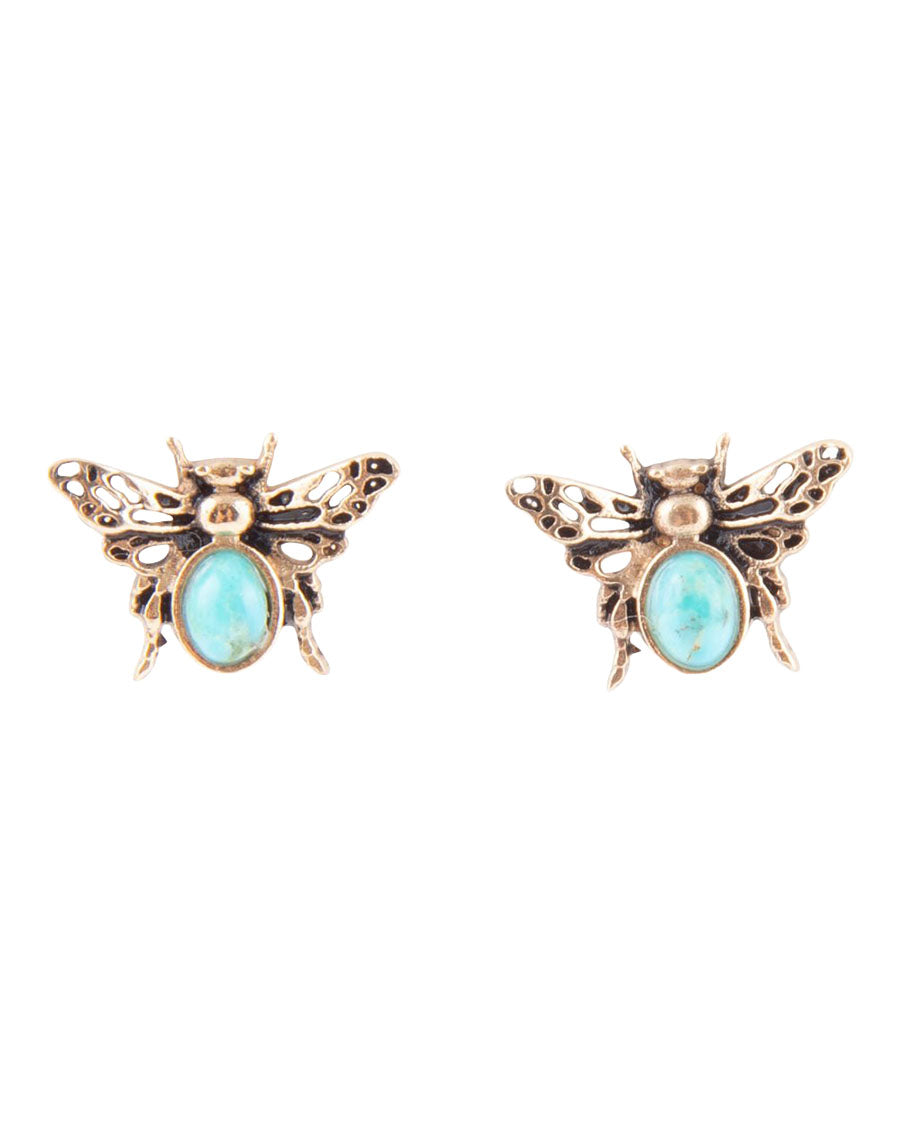 Women's Blue Turquoise Golden Honey Bee Earrings - Hneye02Tyab