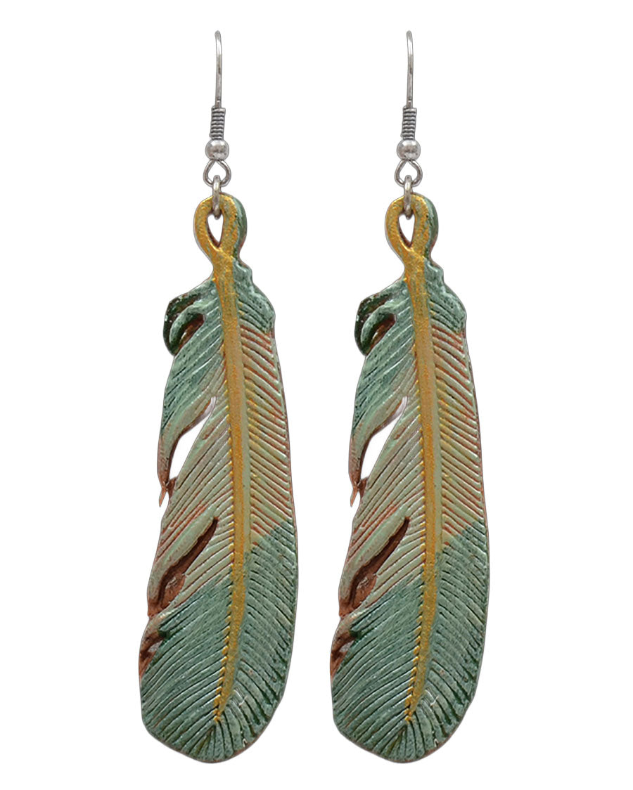Leather Painted Feather Earrings - De0527gr