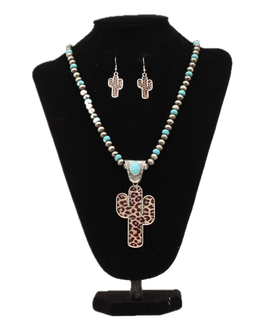 Cheetah Cactus Necklace and Earring Set - D450020633