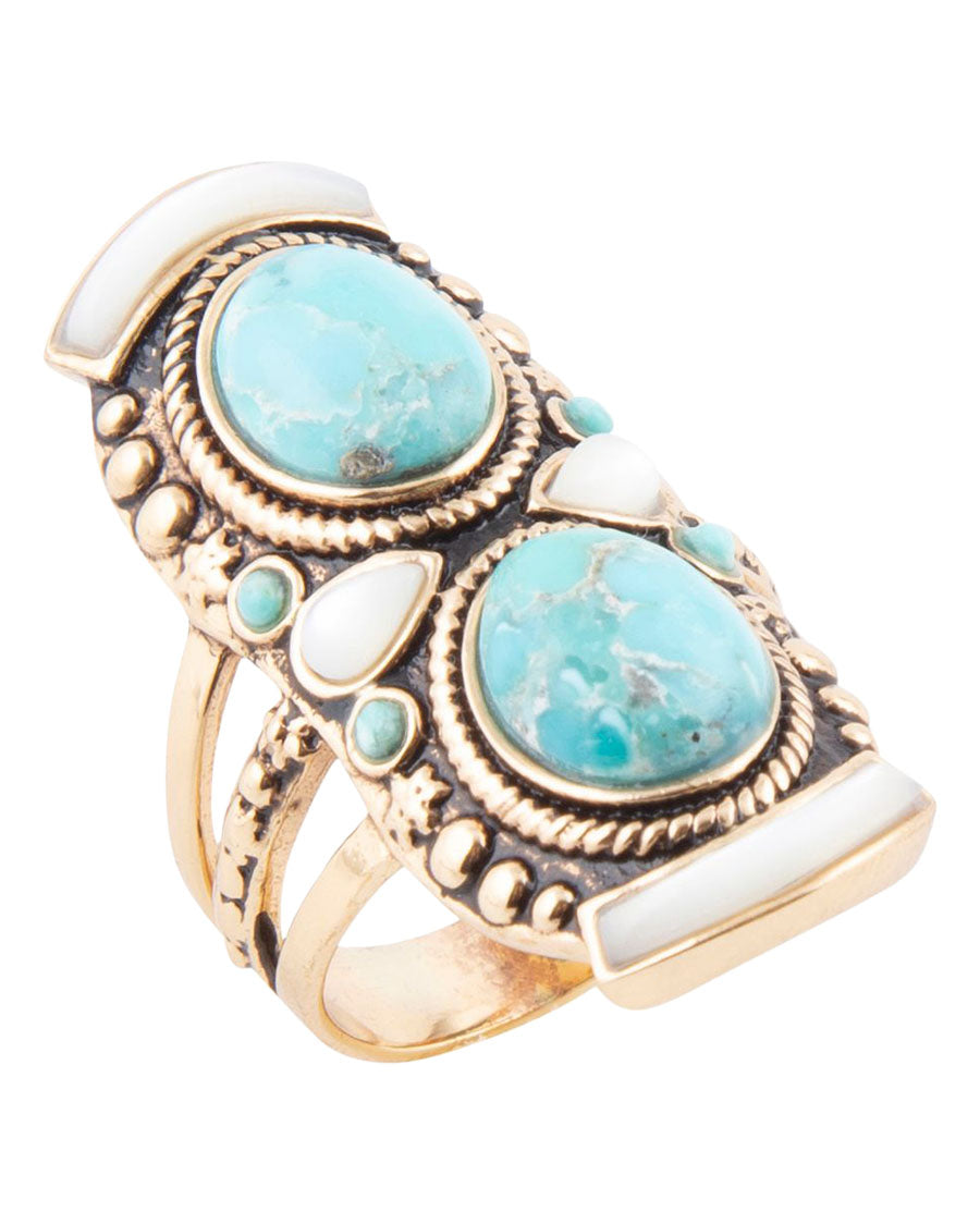 Women's Double Up Turquoise And Mother Of Pearl Ring - Barcr01Mopt
