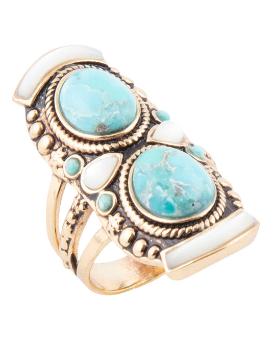 Women's Double Up Turquoise And Mother Of Pearl Ring - Barcr01Mopt