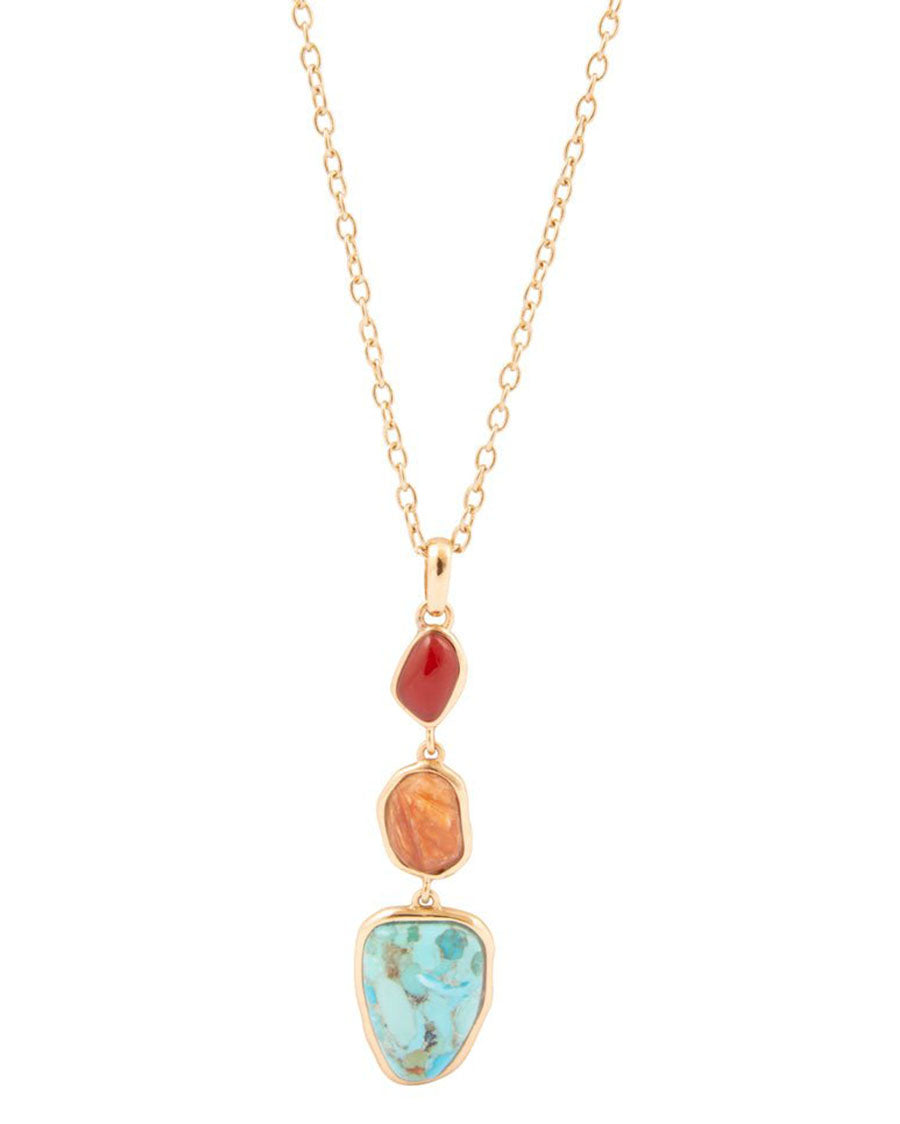 Women's Santa Fe Blue Turquoise Golden Pendant Necklace - Remnn05Cmub