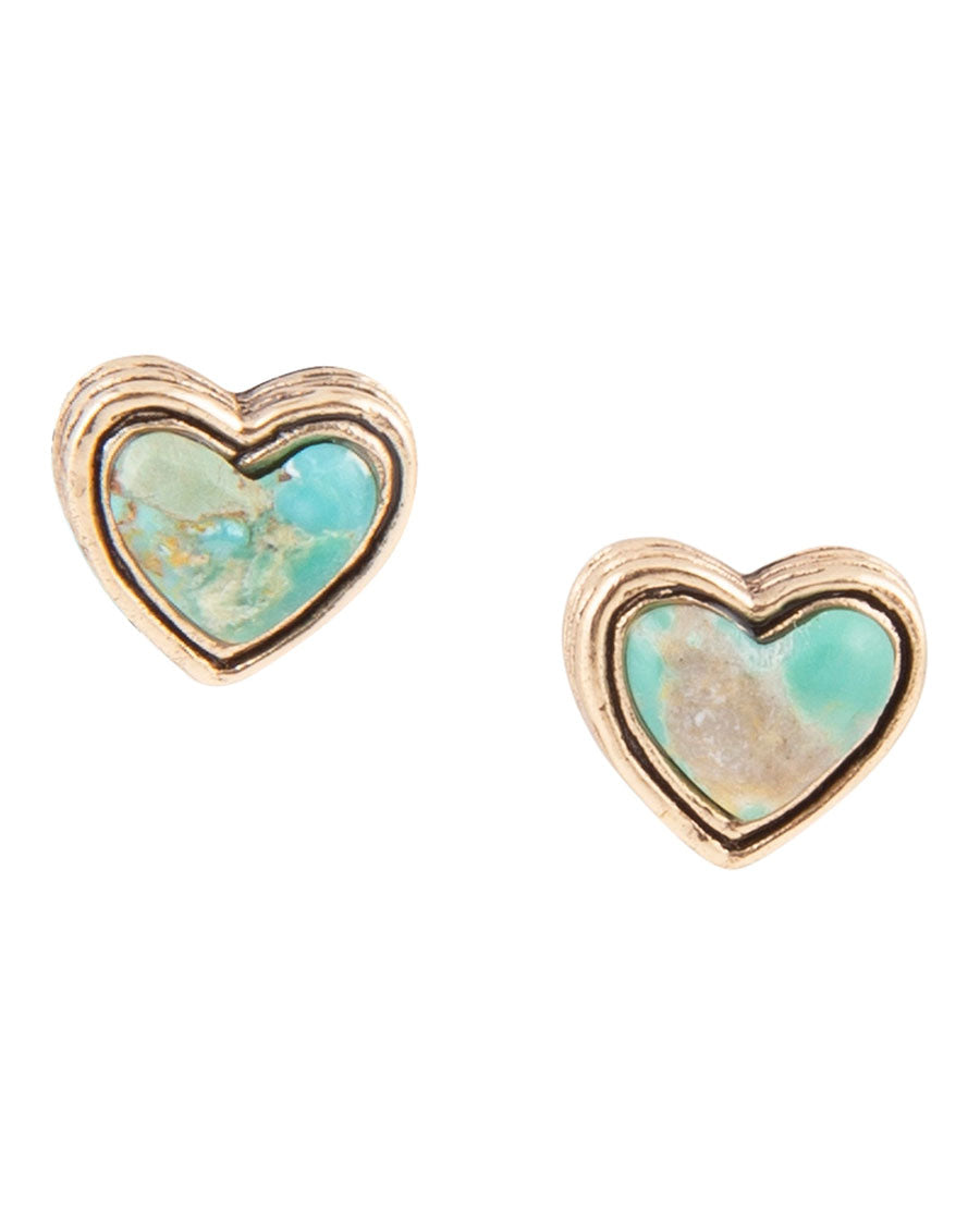 Women's Blue Turquoise Golden Stud Earrings - Silpe42T01B