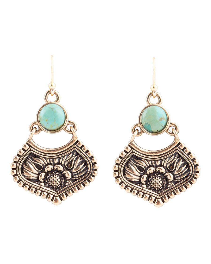 Women's Blue Turquoise Flourish Golden Drop Earrings - Floue02T01B