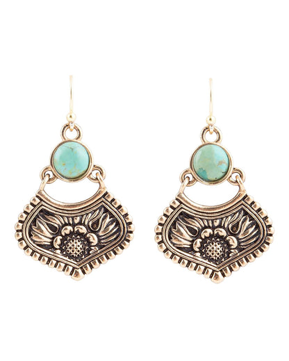 Women's Blue Turquoise Flourish Golden Drop Earrings - Floue02T01B by Barse Jewelry from Skip’s Western Outfitters | BSJ-FLOUE02T01B-ONE-SIZE