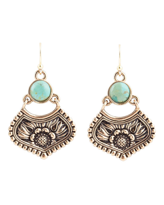 Women's Blue Turquoise Flourish Golden Drop Earrings - Floue02T01B