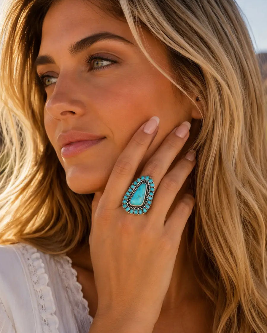 Women's Sedona Blue Turquoise And Silver Statement Ring - Sedor01T01