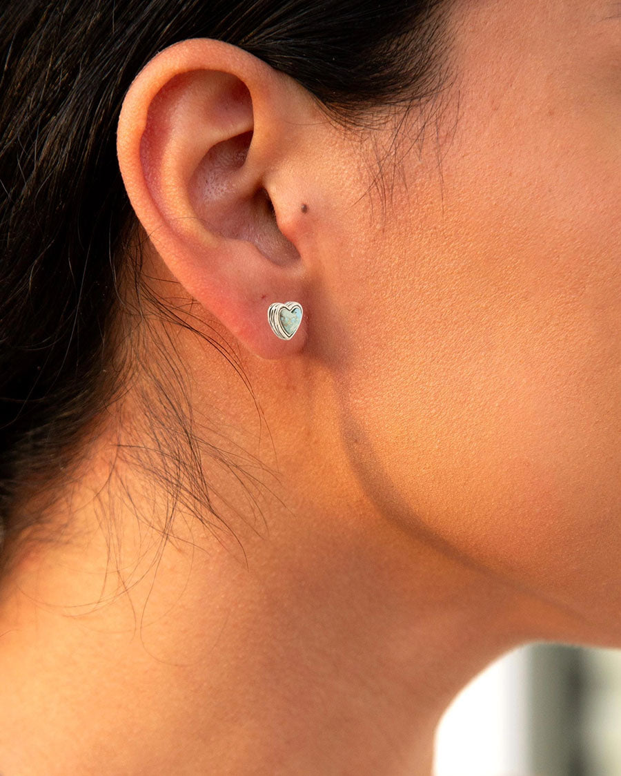 Women's Blue Turquoise Golden Stud Earrings - Silpe42T01B