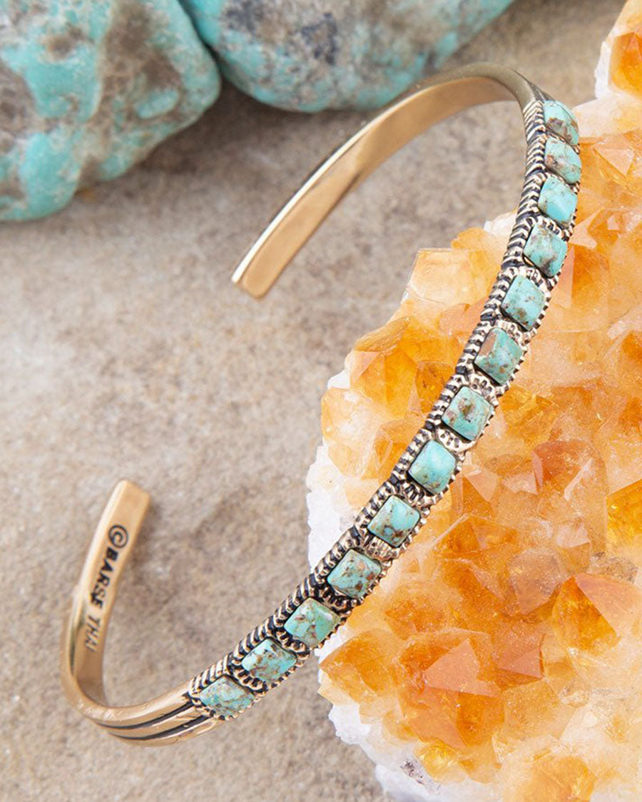 Women's In Line Turquoise And Bronze Cuff Bracelet - Mtnab01T01B