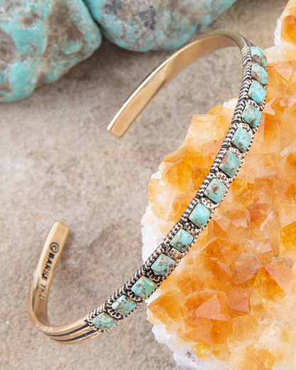 Women's In Line Turquoise And Bronze Cuff Bracelet - Mtnab01T01B