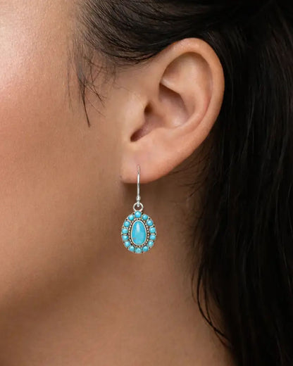 Women's Little Sedona Blue Turquoise And Silver Drop Earrings - Tlsae01T01P