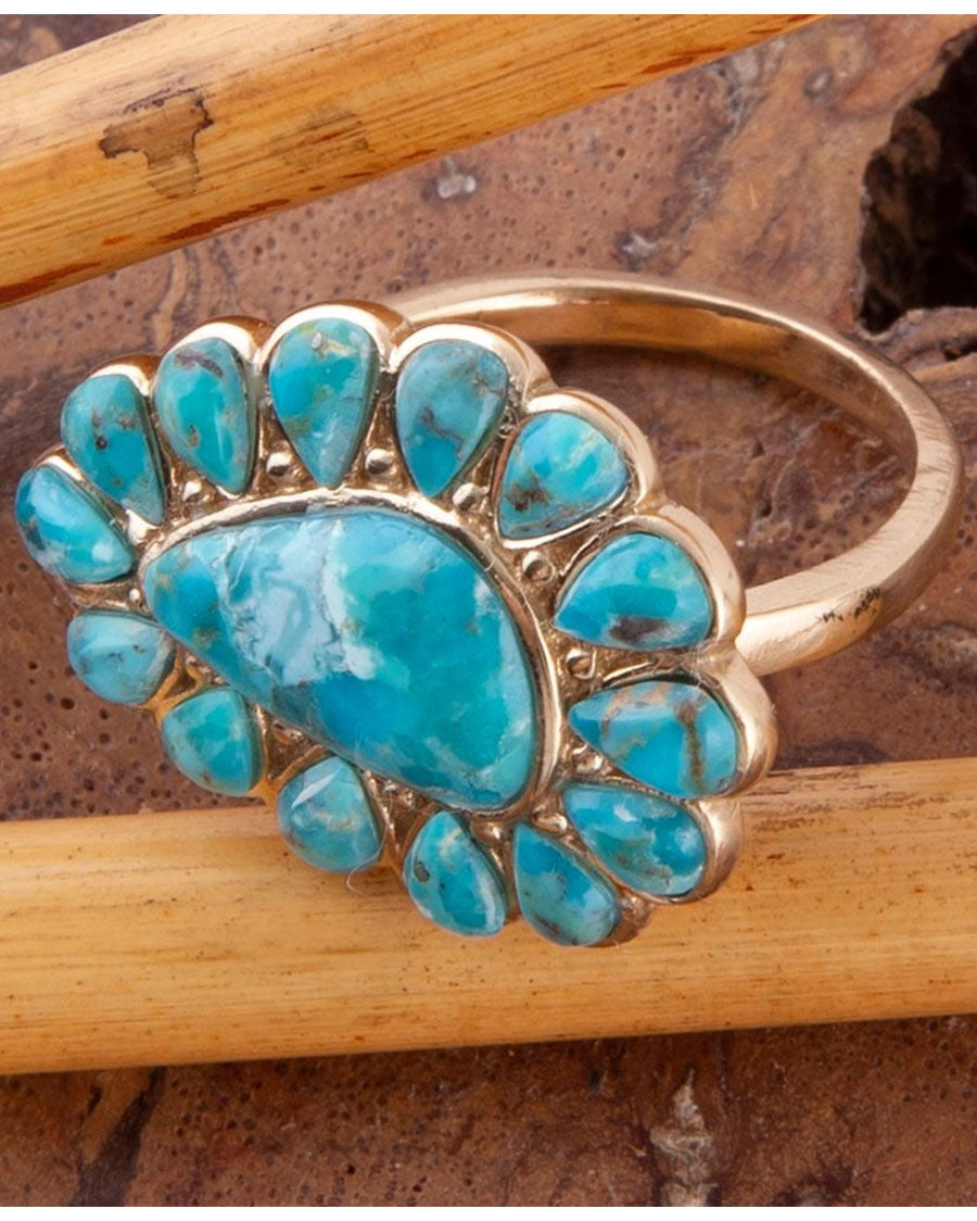 Women's Durango Blue Turquoise Golden Statement Ring - Durgr01T01