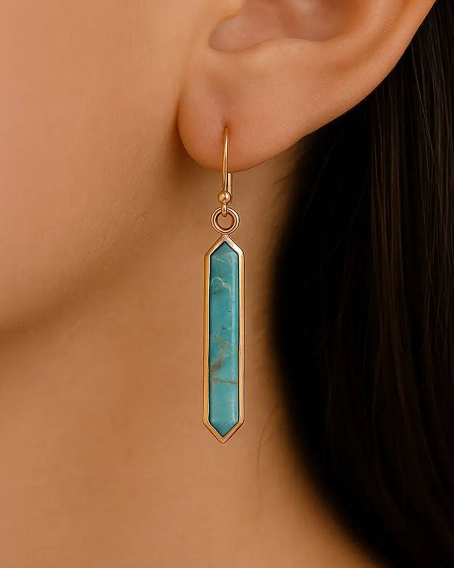 Women's Linear Blue Turquoise Golden Drop Earrings - Retre03T01B