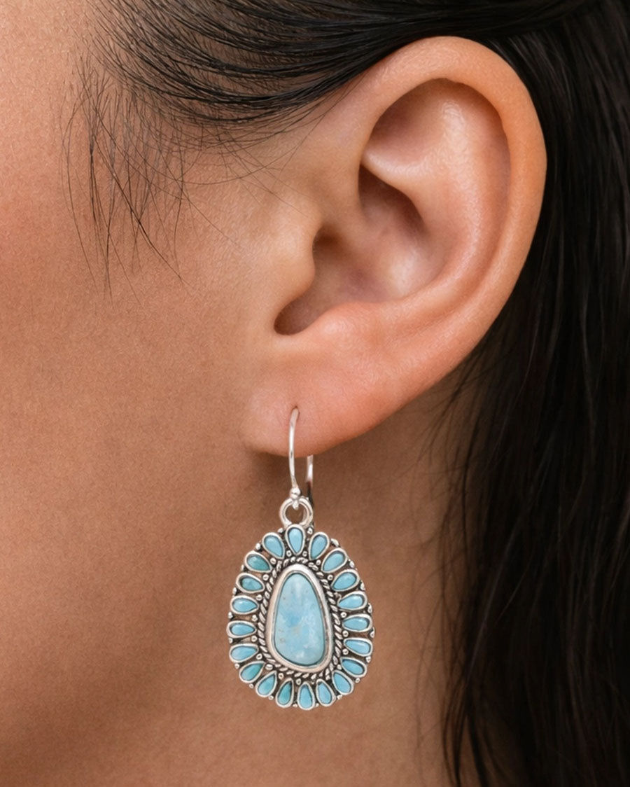 Women's Sedona Blue Turquoise Silver Drop Earrings - Sedoe01T01P
