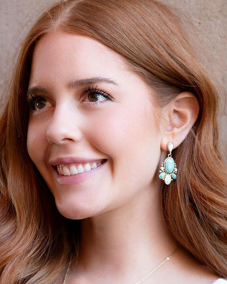 Women's Barcelona Turquoise And Mother Of Pearl Post Drop Earrings - Barce01Moptb