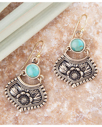 Women's Blue Turquoise Flourish Golden Drop Earrings - Floue02T01B