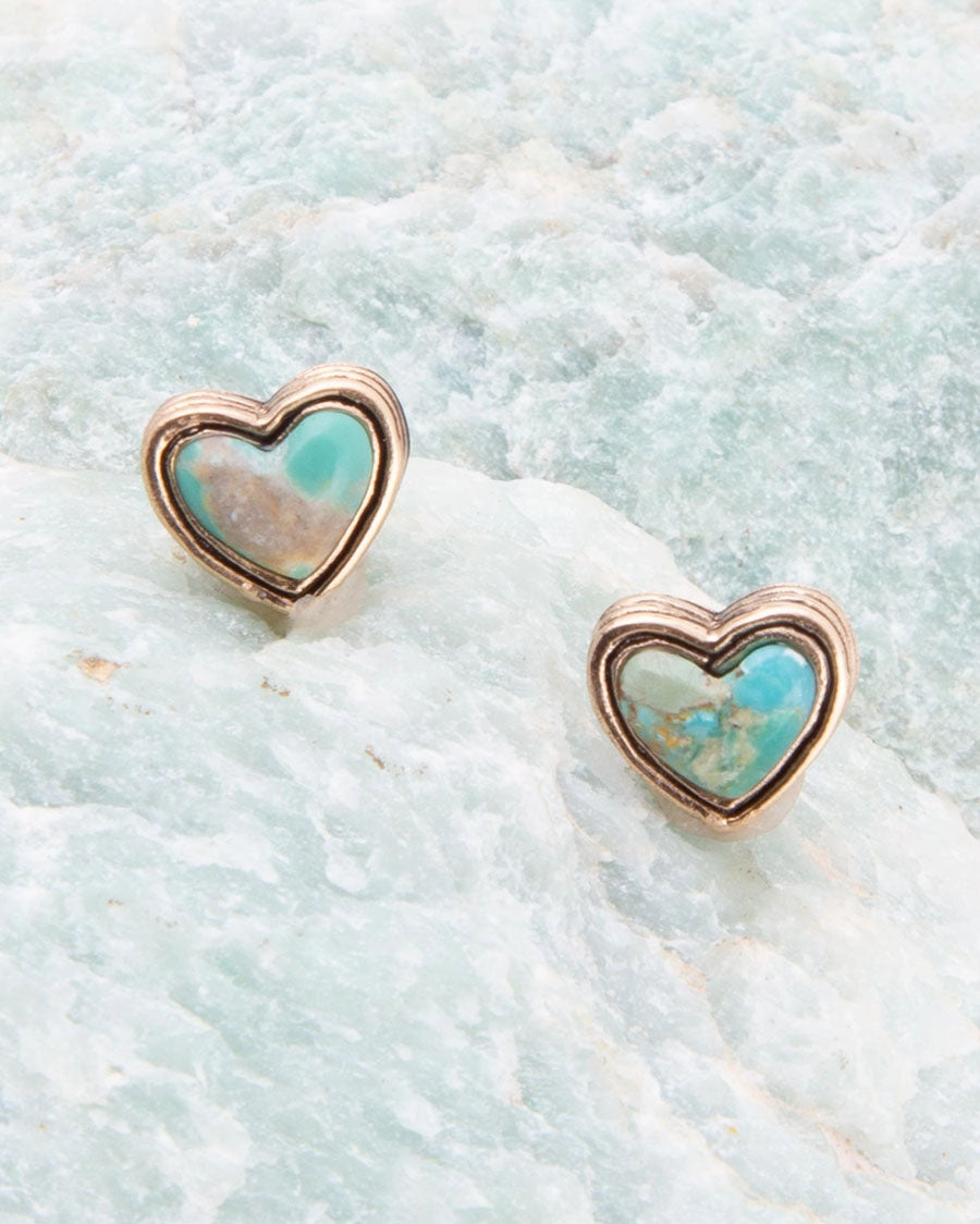 Women's Blue Turquoise Golden Stud Earrings - Silpe42T01B