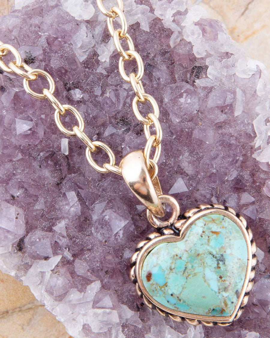 Women's Turquoise Heart Pendant And Bronze Necklace - Basin50T01B