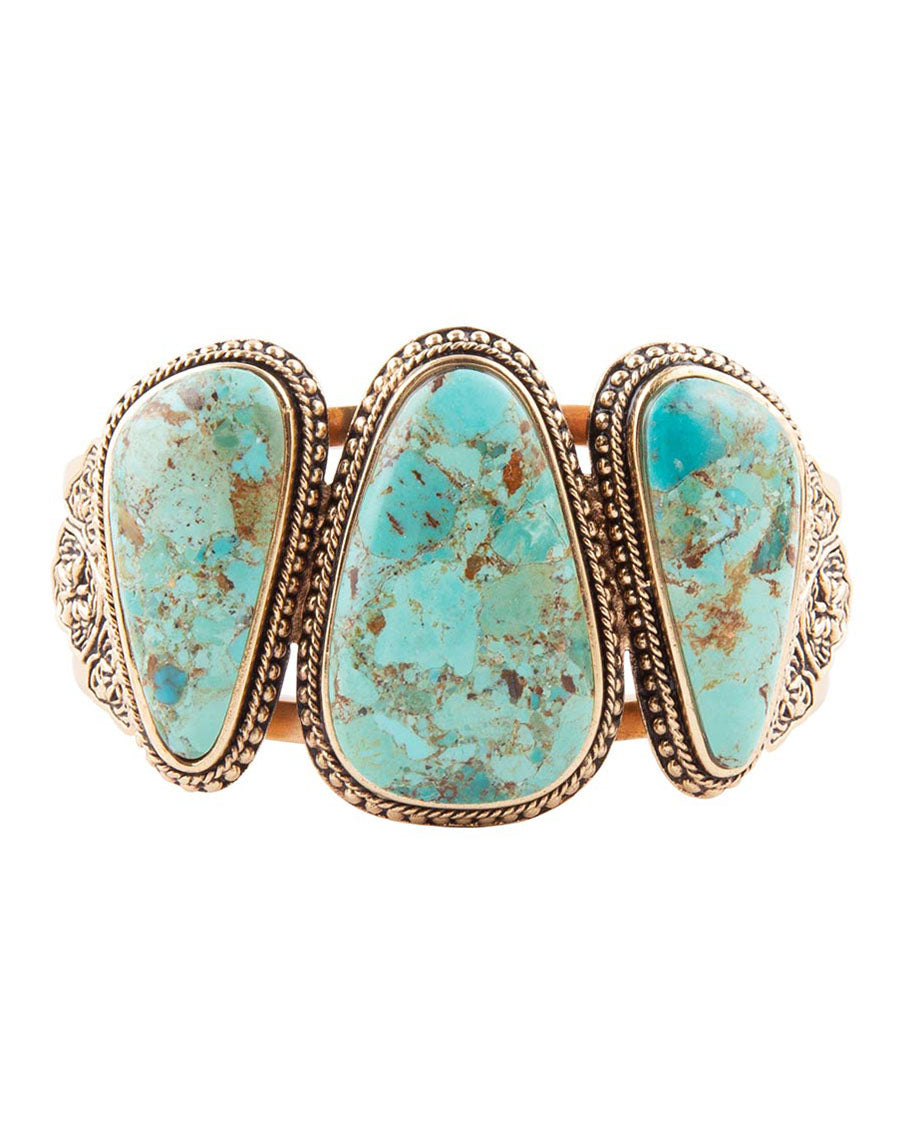 Women's Trio Blue Turquoise Golden Cuff Bracelet - Camib03T01B
