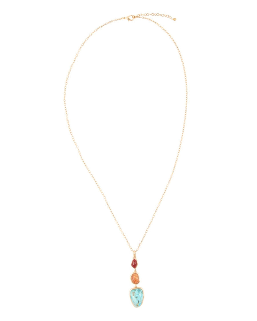 Women's Santa Fe Blue Turquoise Golden Pendant Necklace - Remnn05Cmub
