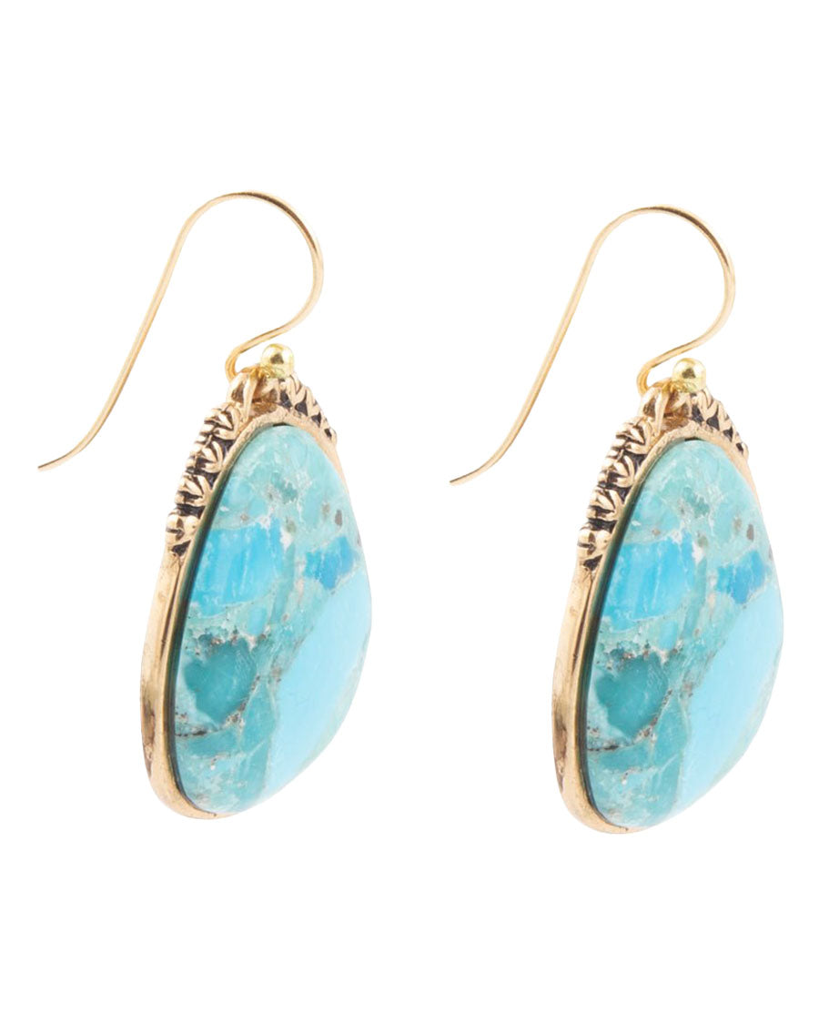 Women's Agave Genuine Blue Turquoise And Golden Drop Earrings - Agvee04T01B