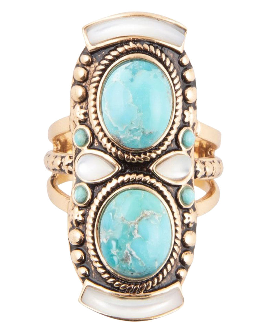 Women's Double Up Turquoise And Mother Of Pearl Ring - Barcr01Mopt