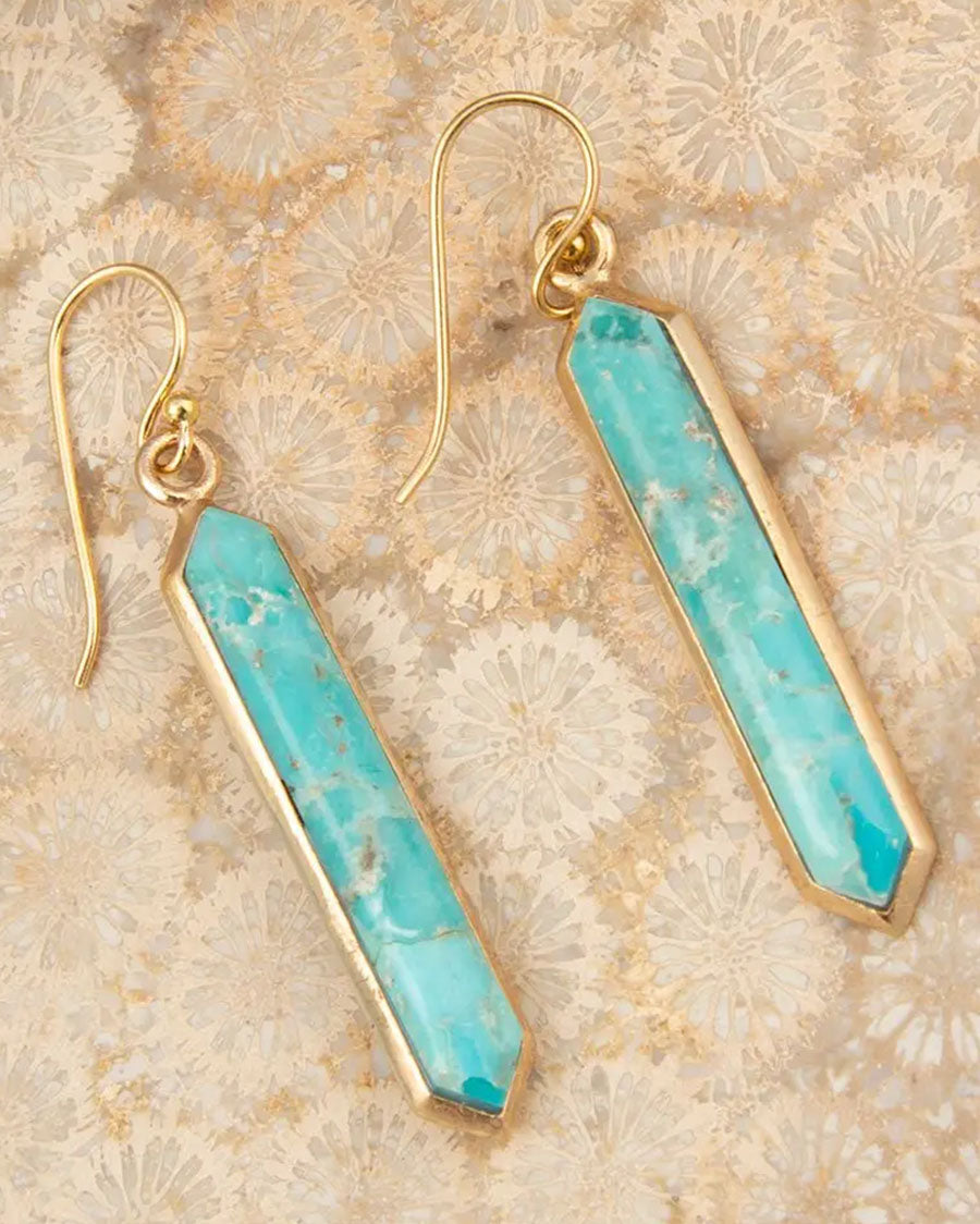 Women's Linear Blue Turquoise Golden Drop Earrings - Retre03T01B