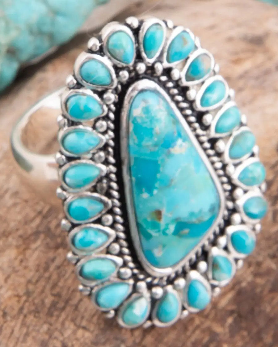Women's Sedona Blue Turquoise And Silver Statement Ring - Sedor01T01