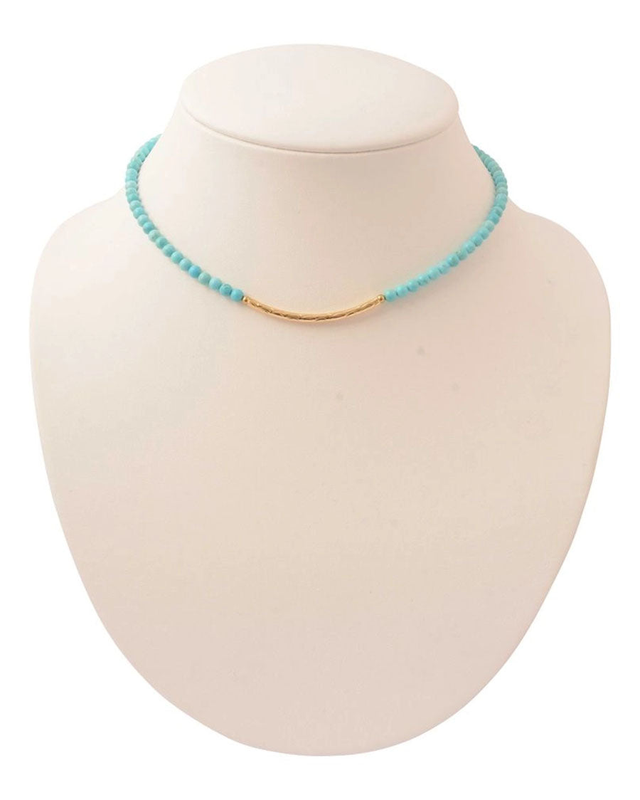 Women's Little Bit Round Blue Turquoise Necklace - Neck962Tmgb