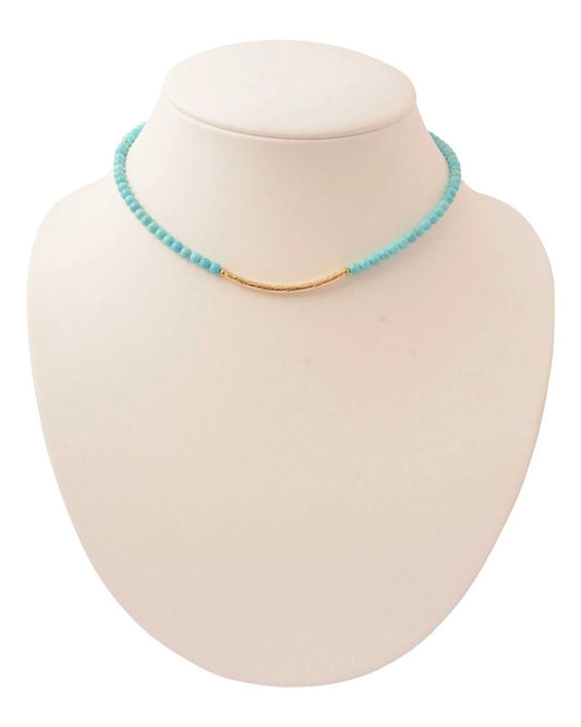 Women's Little Bit Round Blue Turquoise Necklace - Neck962Tmgb