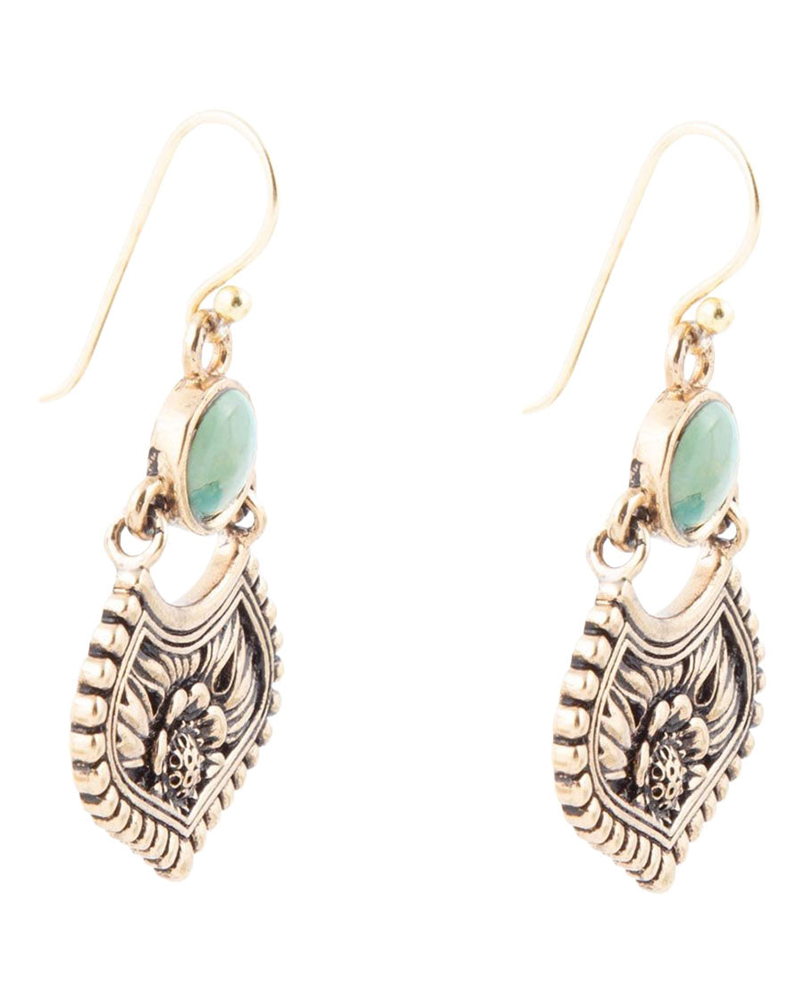 Women's Blue Turquoise Flourish Golden Drop Earrings - Floue02T01B