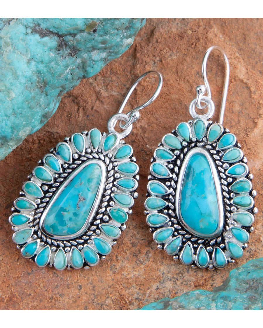 Women's Sedona Blue Turquoise Silver Drop Earrings - Sedoe01T01P