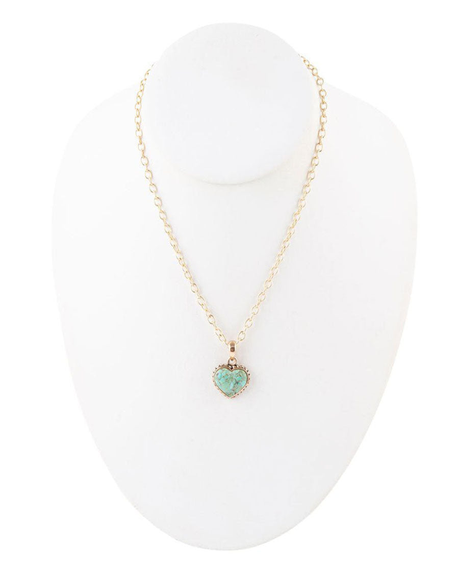 Women's Turquoise Heart Pendant And Bronze Necklace - Basin50T01B