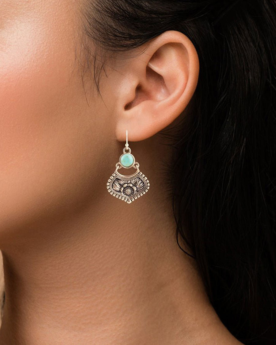 Women's Blue Turquoise Flourish Golden Drop Earrings - Floue02T01B