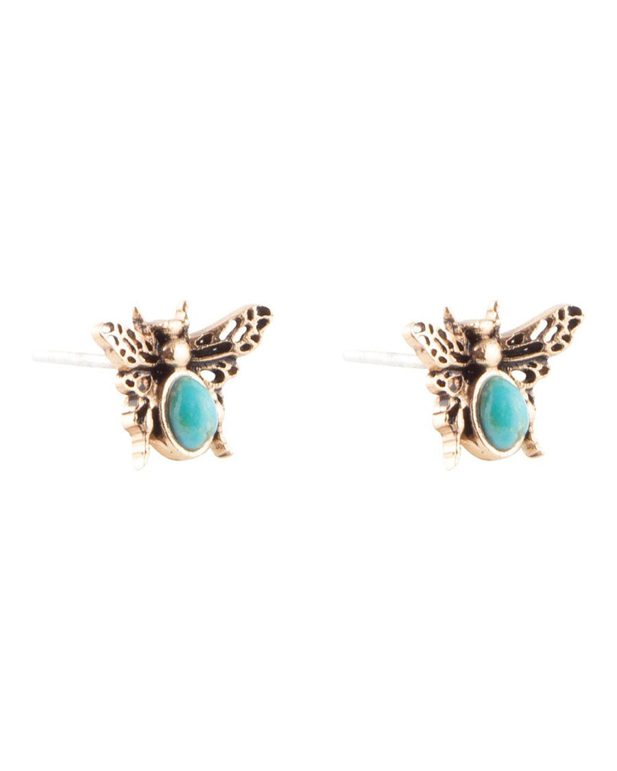 Women's Blue Turquoise Golden Honey Bee Earrings - Hneye02Tyab