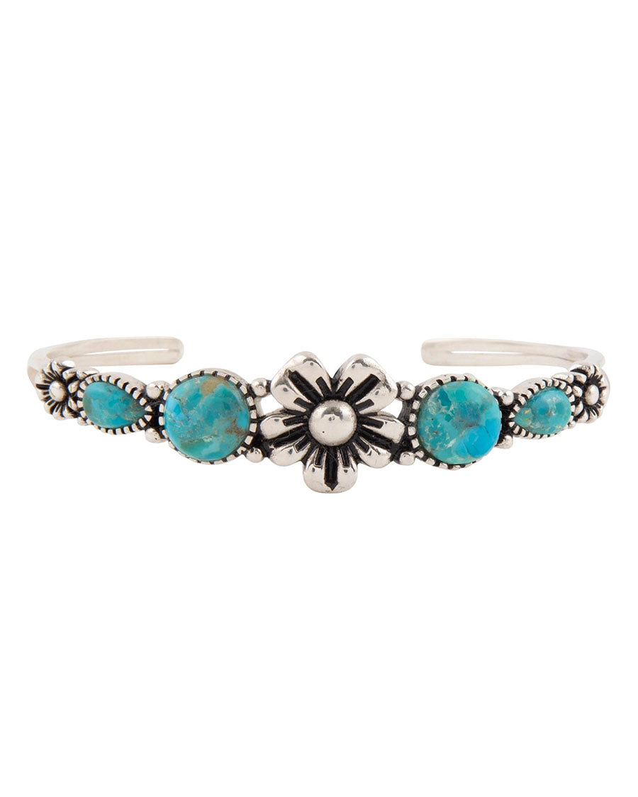 Women's Floral Blue Turquoise And Silver Cuff Bracelet - Squab02T01P