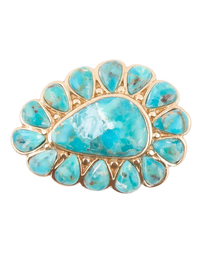 Women's Durango Blue Turquoise Golden Statement Ring - Durgr01T01