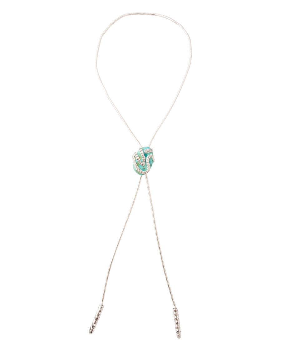 Women's Serpentine Blue Turquoise Silver Chain Bolo Necklace - Serpn02T01P