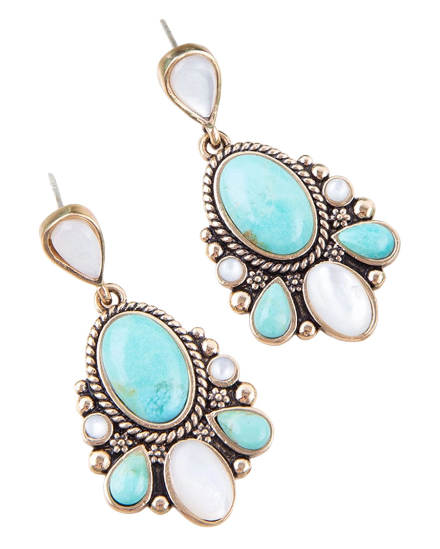 Women's Barcelona Turquoise And Mother Of Pearl Post Drop Earrings - Barce01Moptb