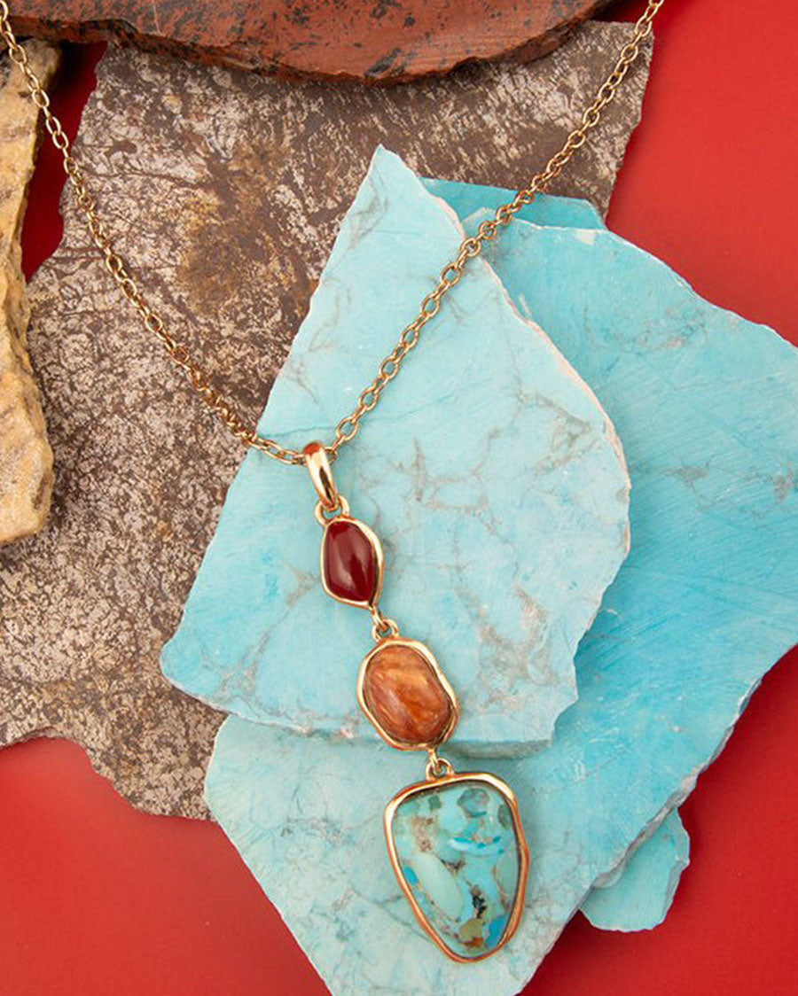 Women's Santa Fe Blue Turquoise Golden Pendant Necklace - Remnn05Cmub