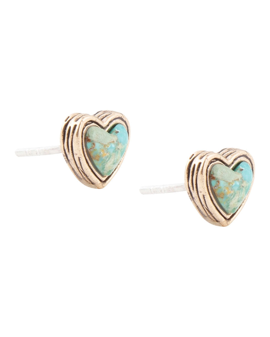 Women's Blue Turquoise Golden Stud Earrings - Silpe42T01B
