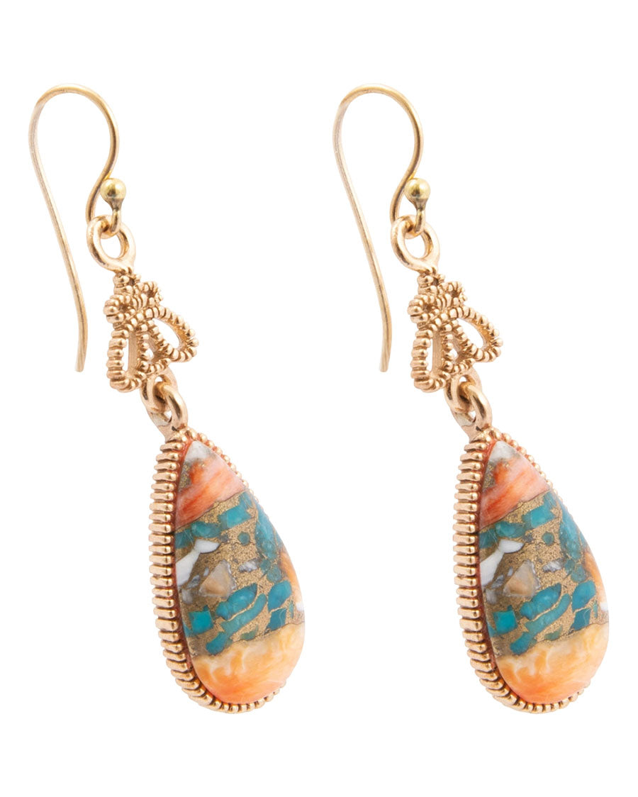 Women's Roped Blue Turquoise Orange Shell Golden Drop Earrings - Solee03Tsmb